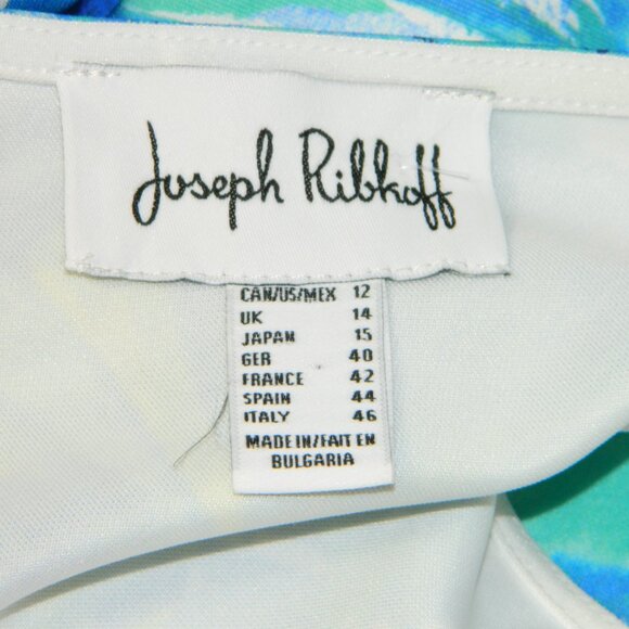 Joseph Ribkoff Holiday Party Designer Sheath Dress White and Blue Tropical - Picture 14 of 16